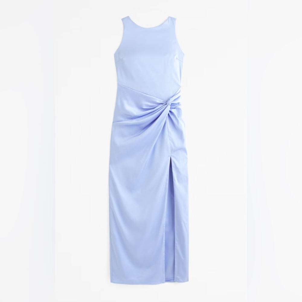 LIKE NEW Abercrombie Wedding Shop Satin Blue Draped Skirt Maxi Dress, Size M